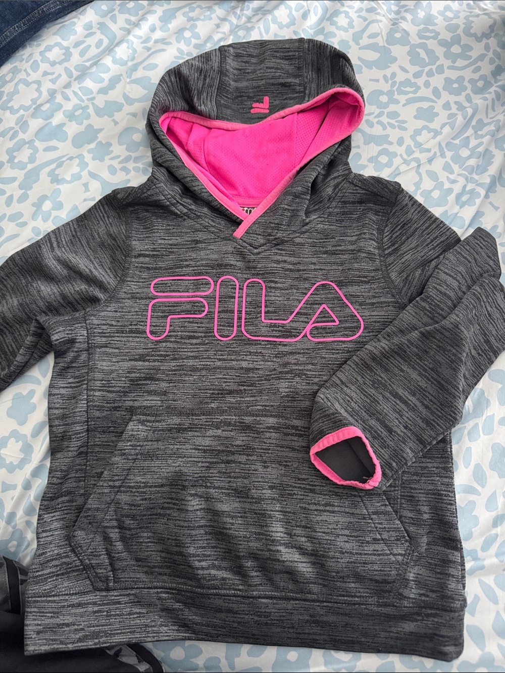 FILA Gray Hoodie with Pink Lining and Logo